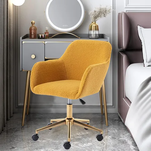 Miniatura 19 de SSLine Silla de escritorio de piel sintética, moderna y bonita silla de oficina, cómoda silla giratoria de tela de peluche mullida con ruedas