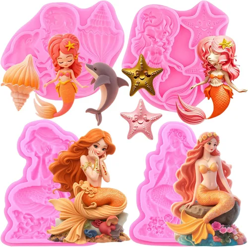 Miniatura 10 de Mujiang Moldes de silicona con temática de sirena 3D, molde de silicona Neptuno para decoración de pasteles, caramelo, chocolate, azúcar, arcilla