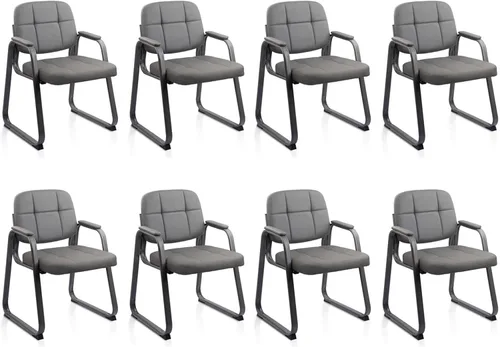 Miniatura 9 de CLATINA Silla de recepción de oficina con reposabrazos acolchado de cuero regenerado, silla ergonómica para sala de espera, vestíbulo, reunión, Negro