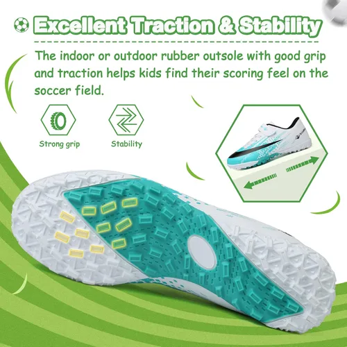 Miniatura 4 de CBUSTER Zapatos de fútbol para niños y niñas, zapatos deportivos para interiores y exteriores