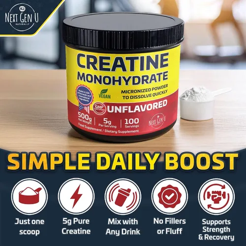 Miniatura 6 de NextGenU - Monohidrato de creatina vegana en polvo, 5000 mg por porción, 17.64 oz / 1.1 libras, suplemento alimenticio puro micronizado sin sabor