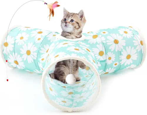 Miniatura 32 de Tempcore Túnel para gatos con tubo de juguete, túneles plegables de 3 vías para gatos, túneles para mascotas aburridas con agujero y pelota, juguete