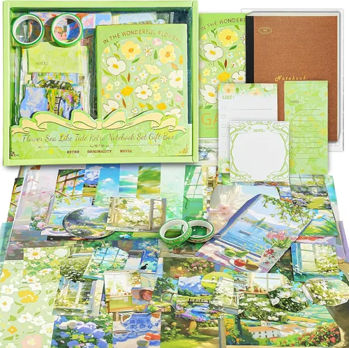 Miniatura 22 de Kit de Suministros para Scrapbooking, Kit de Scrapbook Estético Botánico Vintage para Bullet Journal Junk Journal A6 Cuaderno de Cuadrícula