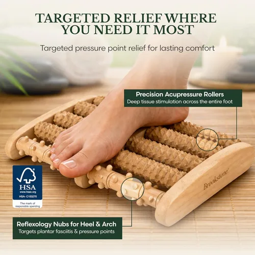 Miniatura 5 de Brookstone Masajeador de pies para neuropatía y alivio de la fascitis plantar, masajeador de rodillo de madera para pies, alivio del dolor de Roble