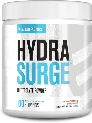 Jacked Factory HYDRASURGE - Polvo de electrolitos – Suplemento de hidratación con minerales clave, sal marina del Himalaya, agua de coco, apto para
