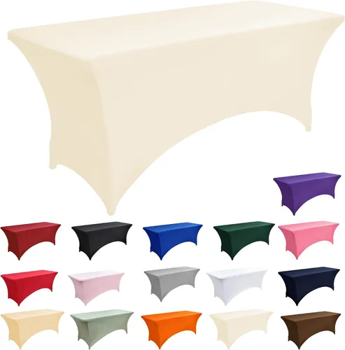 Miniatura 3 de Paquete de 2 Cubiertas de Mesa de Spandex de 4 pies para Mesas Plegables Rectangulares - Manteles Elásticos Ajustados Resistentes a las Arrugas