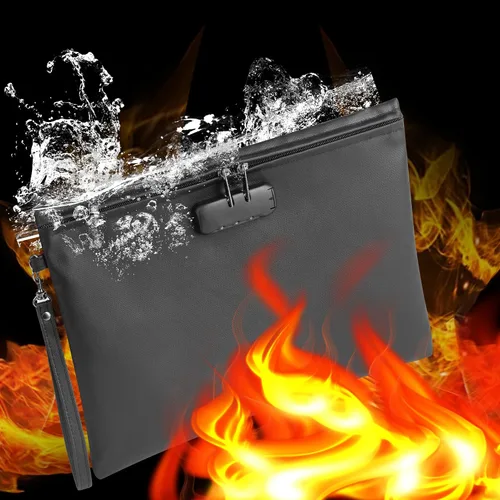 Miniatura 3 de Bolsa de documentos ignífuga de 2000℉ con bloqueo de contraseña, color negro, 14.3 x 10.2 pulgadas, bolsa de dinero ignífuga para efectivo