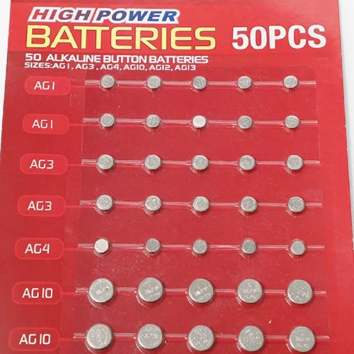 Miniatura 5 de 50 pilas alcalinas surtidas 1.5 voltios AG1/LR621 AG3/LR41 AG4/LR626 AG10/LR1130 AG12/LR43 AG13/LR44 Juego de baterías de monedas 0% mercurio