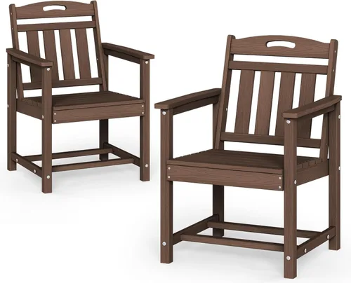 Miniatura 25 de Juego de comedor de patio al aire libre de HDPE con mesa y 6 sillas, juego de mesa y sillas de 7 piezas para todo clima, agujero para sombrilla de 2
