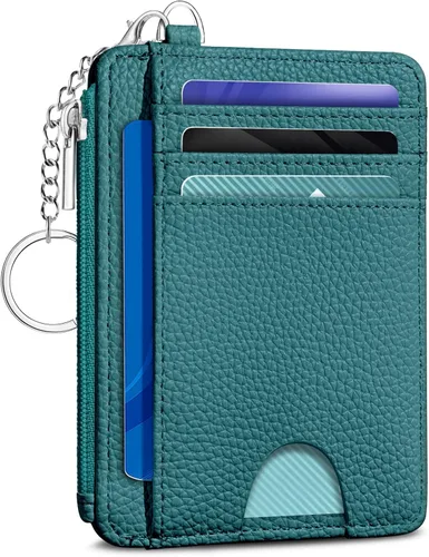 Miniatura 46 de Kelvoris Tarjetero pequeño para mujer, cartera delgada con bloqueo RFID, llavero con bolsillo para monedas con cremallera, bolsillo frontal