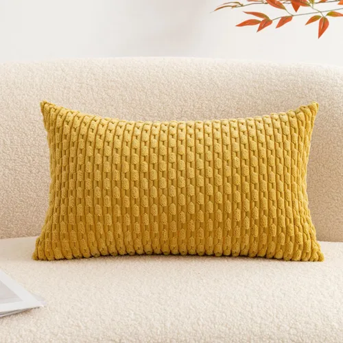 Miniatura 33 de UGASA - Funda de almohada decorativa de pana suave de otoño de 12 x 20 pulgadas, diseño bohemio a rayas, oblonga, para sofá, sala de estar, cama