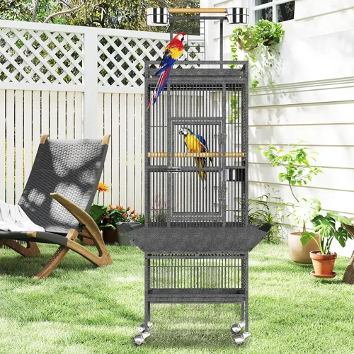 Miniatura 5 de Jaula para pájaros de 61 pulgadas con parte superior de juego, jaula para pájaros extra grande con perchas de madera, alimentador para periquitos