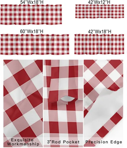 Miniatura 2 de Cortina de cenefas de granja para cocina, cafetería, moderna cenefa de ventana a cuadros rojos y blancos, cortinas cortas de 42 x 12 pulgadas