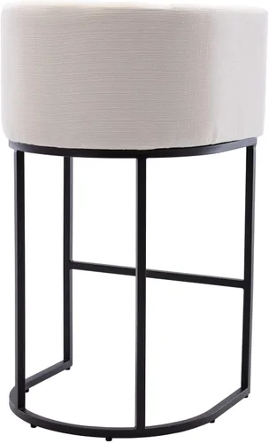 Miniatura 7 de Taburete de bar de lino de 32 pulgadas, taburete moderno de altura de barril con brazo, silla de mostrador tapizada, marco de metal negro para isla