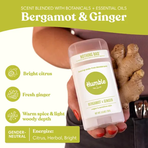Miniatura 4 de HUMBLE BRANDS - Desodorante natural sin aluminio para mujeres y hombres, desodorante vegano sin crueldad, formulado para pieles sensibles, bergamota