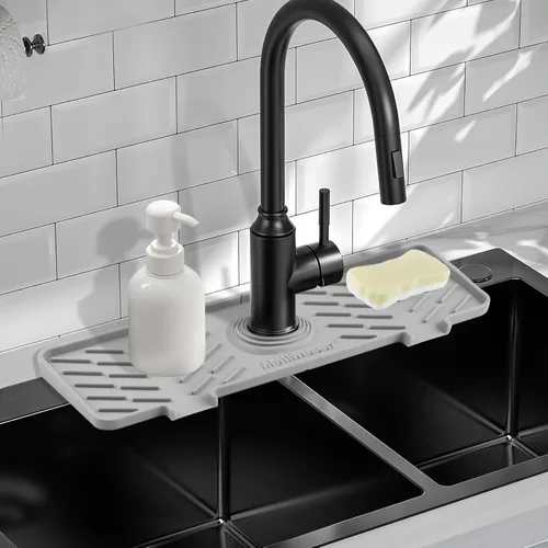 Miniatura 8 de Alfombrilla de Silicona para Grifo de Fregadero de Cocina – Gen 2 Protector contra Salpicaduras con Salida y Pendiente Mejoradas – 18" x 5.1" Negro