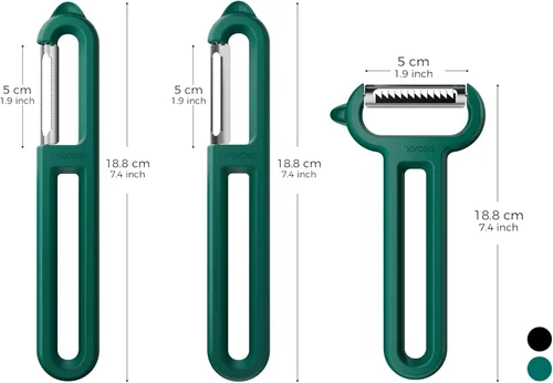 Miniatura 6 de Linoroso Juego de 3 peladores de verduras con pelador recto, pelador dentado y pelador en Y juliana, apto para lavavajillas, pelador de frutas Verde