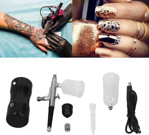 Miniatura 5 de Kit de aerógrafo inalámbrico con compresor, juego de pistola de aerógrafo portátil de mano de 27 PSI, cepillos de aire de carga USB para tatuajes