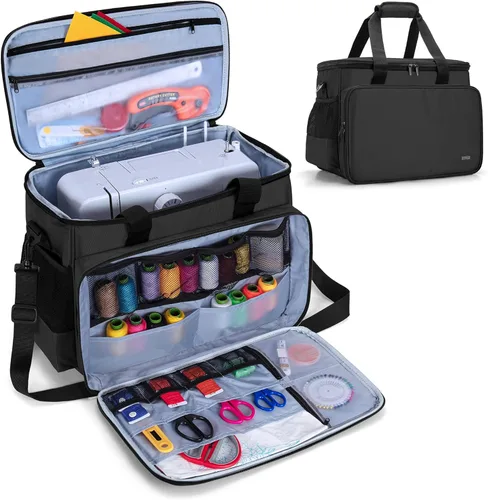 LUXJA Bolsa de transporte para máquina de coser con almohadilla acolchada extraíble, bolsa de mano para máquina de coser y accesorios de costura