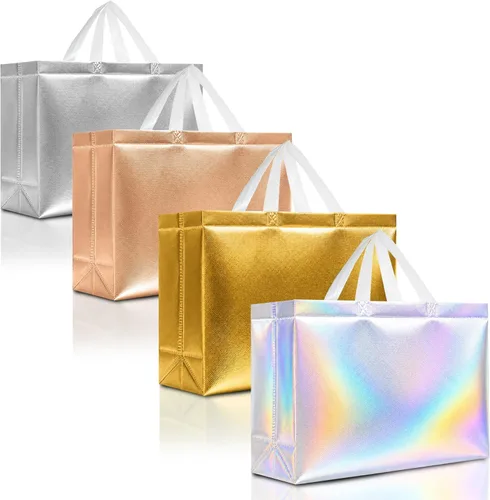 Nush Nush Bolsas de regalo extragrandes de colores mixtos, juego de 12 bolsas de regalo extragrandes reutilizables de colores surtidos con asas,