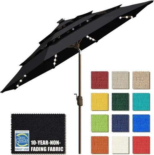 EliteShade USA - Sombrilla solar de 9 pies / 2.74 metros, de 3 niveles, para patio, mesa al aire libre, con ventilación, con cubierta que no se Negro