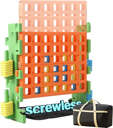 Miniatura 8 de SDADI Juego Gigante 'Click' de 4 en Raya con Ensamblaje Estilo Bloque, Altura Ajustable, Juego de Conectar 4 para Anotar, Juego Familiar Portátil