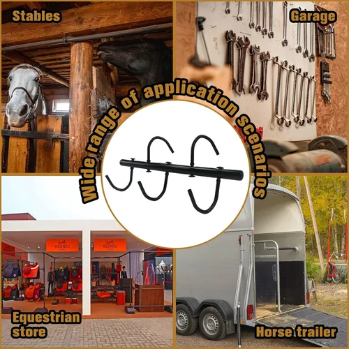 Miniatura 4 de Estante de acero con ganchos giratorios para caballos, ganchos de brida colgantes negros, ganchos portátiles para tachuelas, organizador