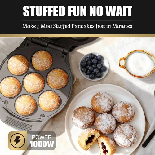 Miniatura 2 de FineMade Mini Máquina para Hacer Panqueques Rellenos, Sartén Eléctrica para Hacer Ebleskiver Poffertjes, Máquina para Hacer Panqueques Daneses
