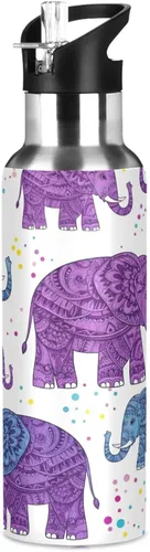 Miniatura 8 de BPA-Free Sport Water Bottle 32 Oz, Insulated Water Bottle for Gym Outdoor Travel School, Cute Purple Elephants Purple Blue