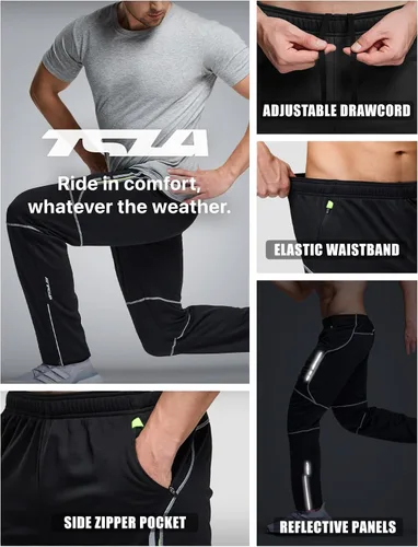 Miniatura 8 de TSLA - Pantalones deportivos de ciclismo antiviento y térmicos para hombre, forrados de vellón, para exteriores, para el invierno y clima frío