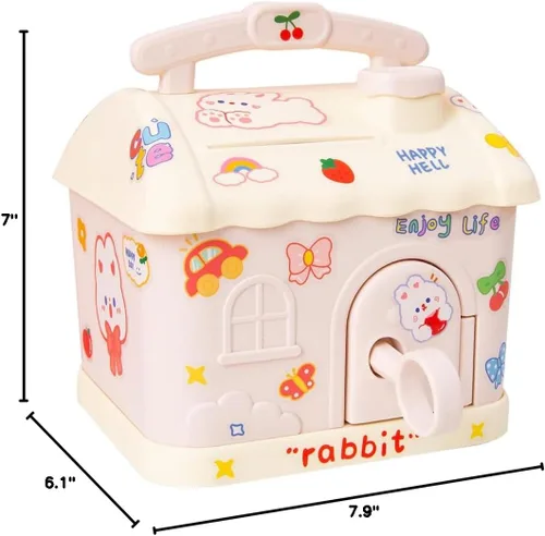 Miniatura 7 de Alcancía Kawaii con calcomanías y parches, banco de dinero Kawaii para papel y monedas, bonita caja de almacenamiento de artículos para la escuela
