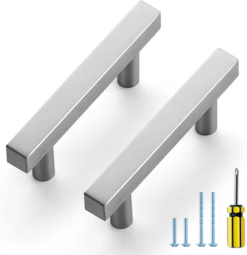 Miniatura 12 de Ravinte - Paquete de 5 manijas cuadradas para gabinete de cocina de 2 pulgadas, níquel cepillado, tiradores de gabinete de níquel satinado, hardware