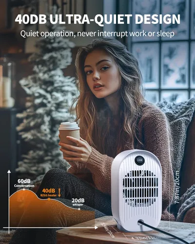 Miniatura 6 de Calentador de espacio, calentadores pequeños portátiles para uso en interiores, calentador de escritorio eléctrico con protección contra Blanco