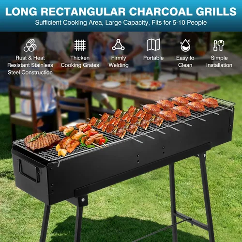 Miniatura 2 de IRONWALLS Parrilla portátil de carbón de 32 pulgadas, parrilla plegable de acero inoxidable negra para cocinar al aire libre, parrilla grande