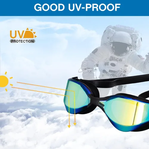 Miniatura 3 de Gafas de natación para hombres/mujeres, antivaho anti-UV, gafas de natación para adultos, niños/niñas/jóvenes/jóvenes Nosepiece reemplazable E2-oro