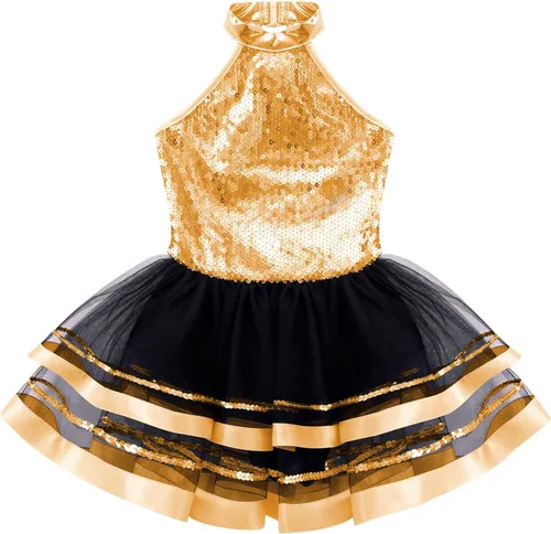 Miniatura 48 de CHICTRY Vestido tutú de ballet con lentejuelas brillantes para niñas y niñas, moderno disfraz de baile latino de jazz