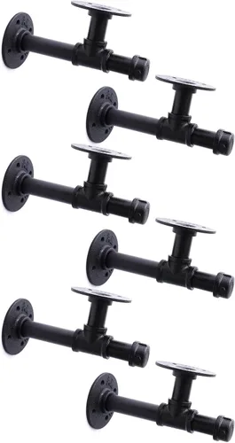 Miniatura 14 de Soportes de estante de tubo industrial de 3/4", soportes de estantería DIY de hierro negro montados en pared para colgar, soportes de tubería