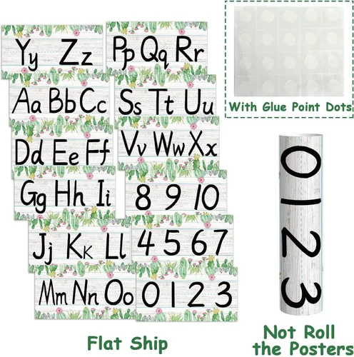 Miniatura 4 de gisgfim Juego de 12 piezas de tiras de tablón de anuncios del alfabeto, diseño de cactus, línea del alfabeto ABC, pancarta y borde de números