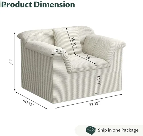 Miniatura 2 de Sofá Seccional Cloud de 51", Sofá Modular Moderno con Asiento Profundo, Cómodo Sofá Individual Comprimido, Sofás Tapizados de Pana para Sala de Beige