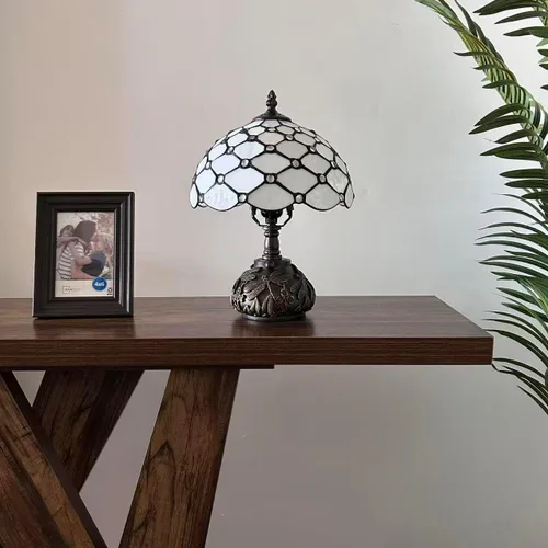 Miniatura 3 de Tiffany Lámpara de mesa blanca con vitral, bombilla LED incluida, base de libélula para sala de estar, dormitorio, mesita de noche, oficina, hotel