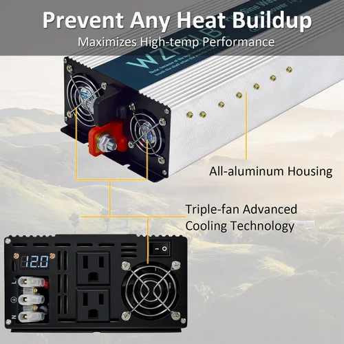 Miniatura 5 de WZRELB 2500W Inversor de onda sinusoidal pura 12V DC a 110V 120V AC con pantalla LED, terminal de cableado duro, inversor de potencia portátil fuera