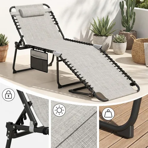 Miniatura 9 de Tangkula Widen - Sillón plegable y reclinable, portátil con 4 posiciones de respaldo, 2 posiciones de patas, almohada, silla de playa para tomar