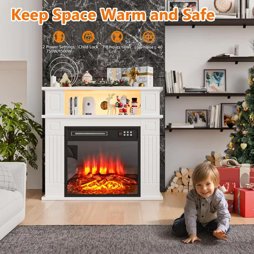 Miniatura 3 de BOSSIN - Chimenea eléctrica de 28 pulgadas con repisa, inserto de chimenea reemplazable con control remoto, independiente, efecto realista de leña