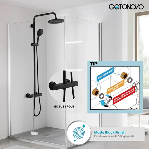 Miniatura 2 de gotonovo Sistema de ducha termostático expuesto para baño, cabezal de ducha redondo de 8 pulgadas, montado en la pared con 8 modos ajustables
