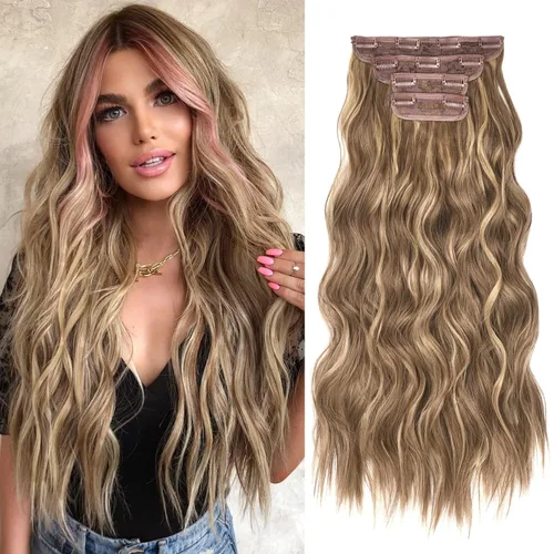Miniatura 22 de REECHO Extensiones de cabello, 4 extensiones de cabello con clip, HE001, extensiones de cabello sintético suave natural para mujer, rubio claro