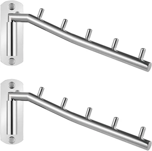 Miniatura 12 de JQK Soporte plegable para colgar ropa, soporte de gancho de brazo oscilante de acero inoxidable, sistema colgante de ropa organizador de cromado