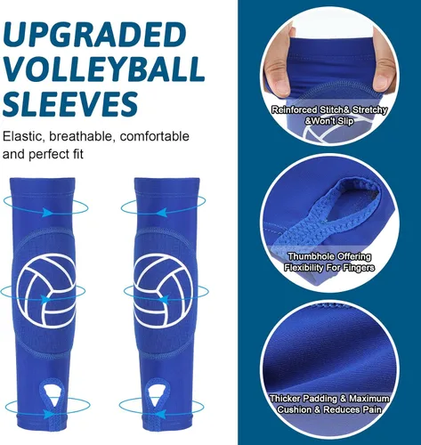 Miniatura 3 de Newcotte 2 pares de mangas de brazo de voleibol, mangas de antebrazo con almohadillas de protección y orificio para el pulgar acolchado, 12 pulgadas