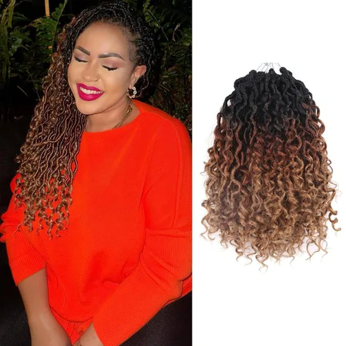 Miniatura 11 de Cabello de Crochet de 8 Pulgadas para Mujeres Negras, 7 Paquetes de Cabello de Crochet Goddess Locs con Puntas Rizadas, Locs Falsos Cortos con Bucle
