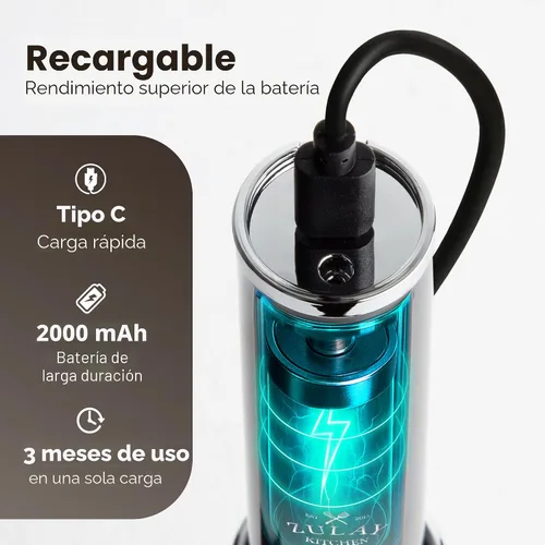 Miniatura 7 de Zulay Kitchen Espumador de leche recargable de mano, varita espumadora, mezclador de bebidas, espumador eléctrico, para capuchinos, matcha y Lux