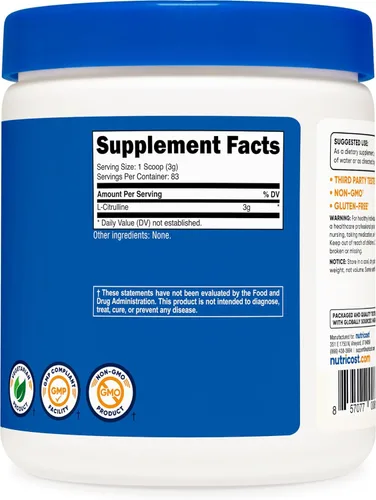 Miniatura 5 de Nutricost L-citrulina pura (base) en polvo 8.82 oz